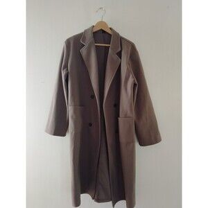 Brown Double Breasted Notched Lapel Women's Long Overcoat with Pockets